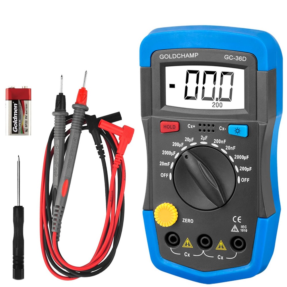 GOLDCHAMP Capacitor Tester Multimeter Capacitance Meter 200pF-20mF GC-36D