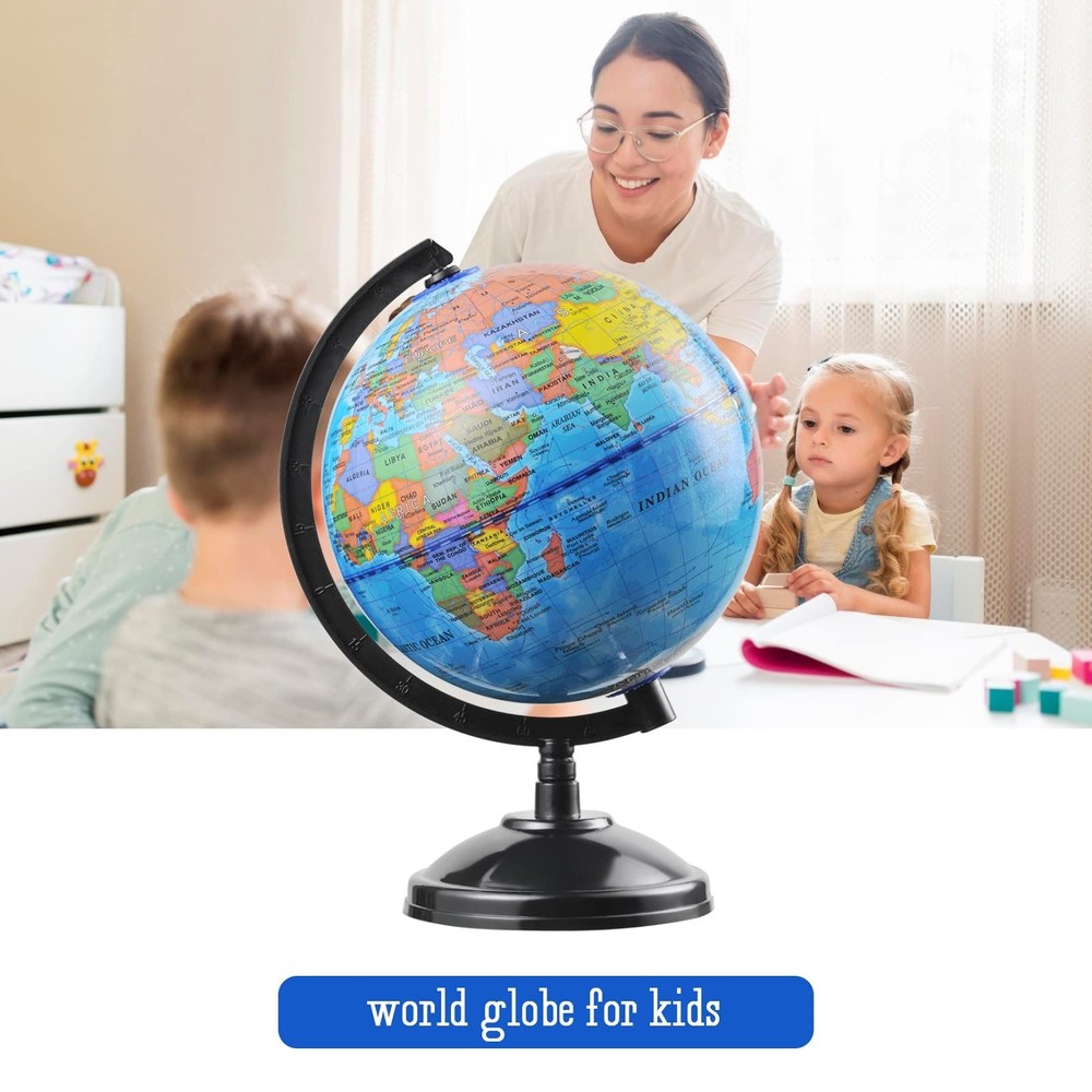 World Globe for Kids Learning 6 inch Interactive Earth Globe with Stand for ...