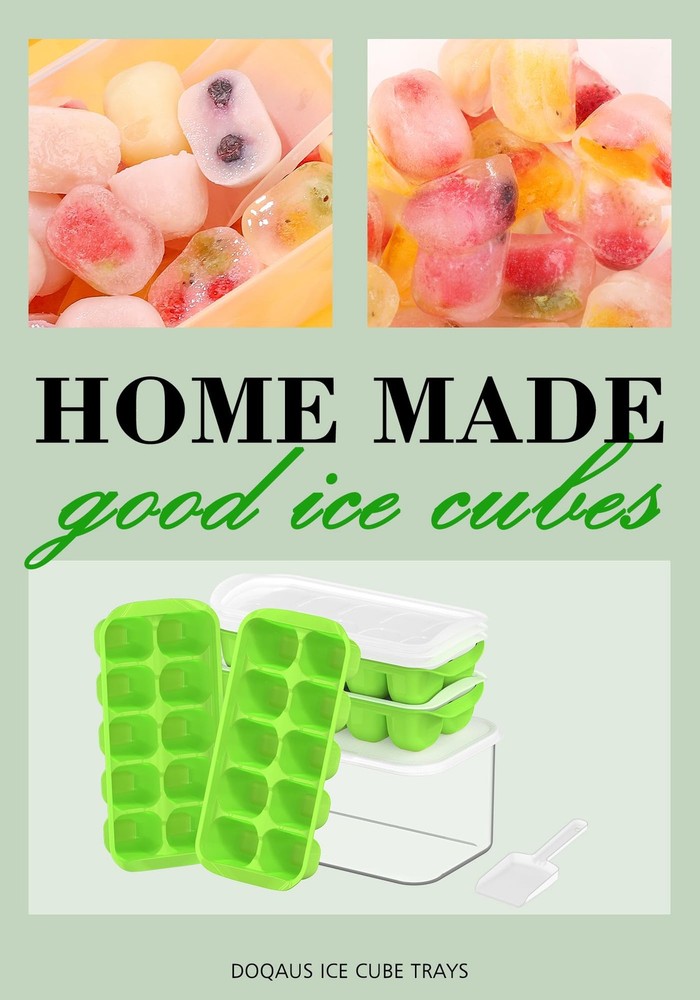 Ice Cube Tray with Lid and Bin 4 Pack Ice Bucket Kits Stackable Silicone Ice
