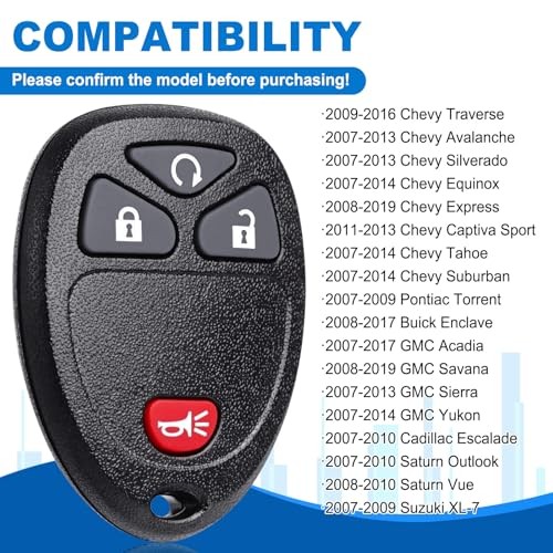 4-Button Car Key Fob Replacement: 2 Pcs Keyless Entry Remote 4Btn-OUC60221