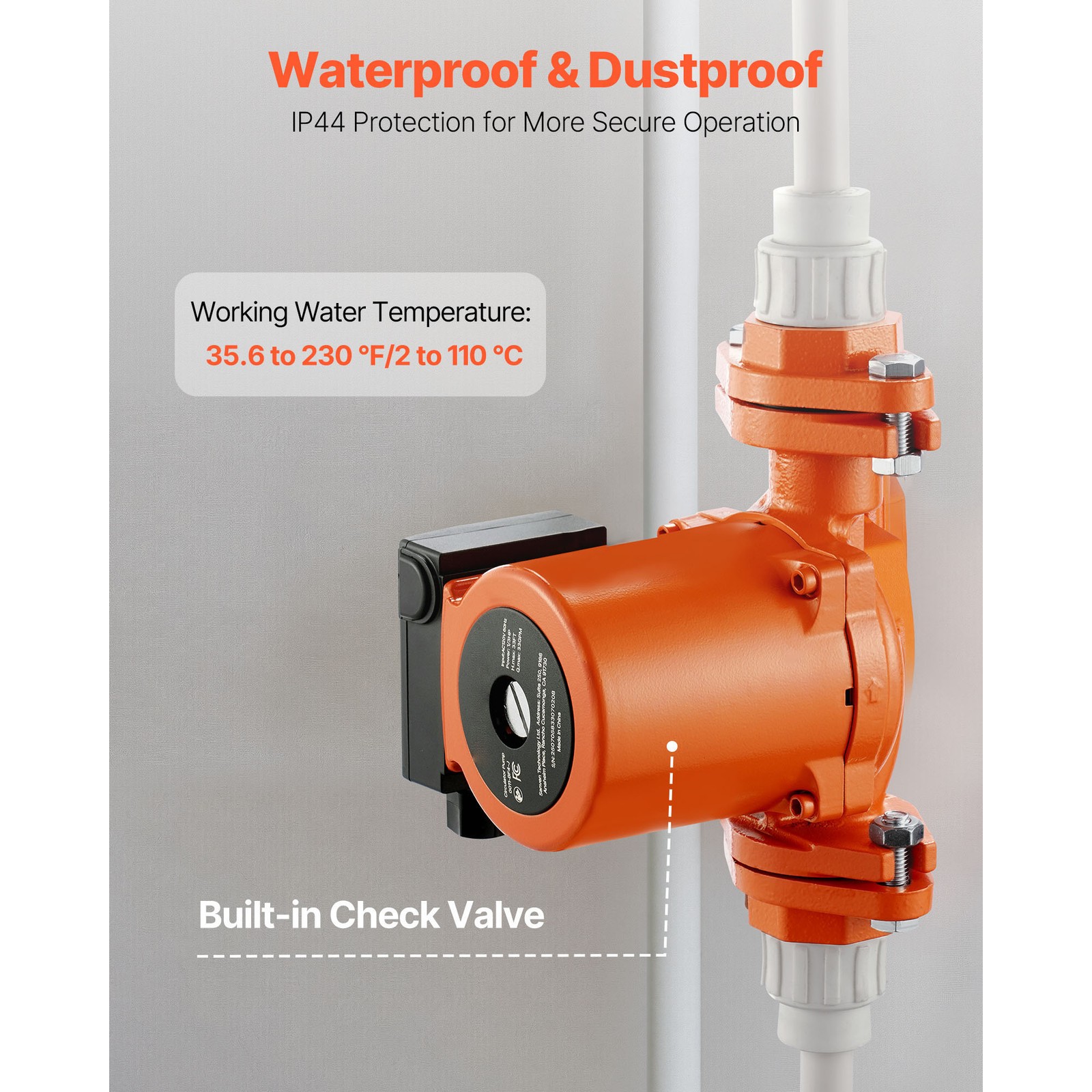 Uimoso Cast Iron Circulator Pump for Hot Water, 1/3 HP, 33 GPM Flow