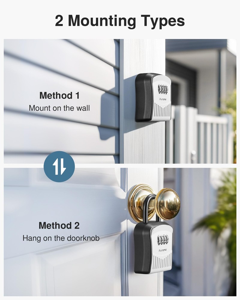 Lock Box Combination Key Lock Box, Wall-Mounted Portable Storage Lockbox for ...