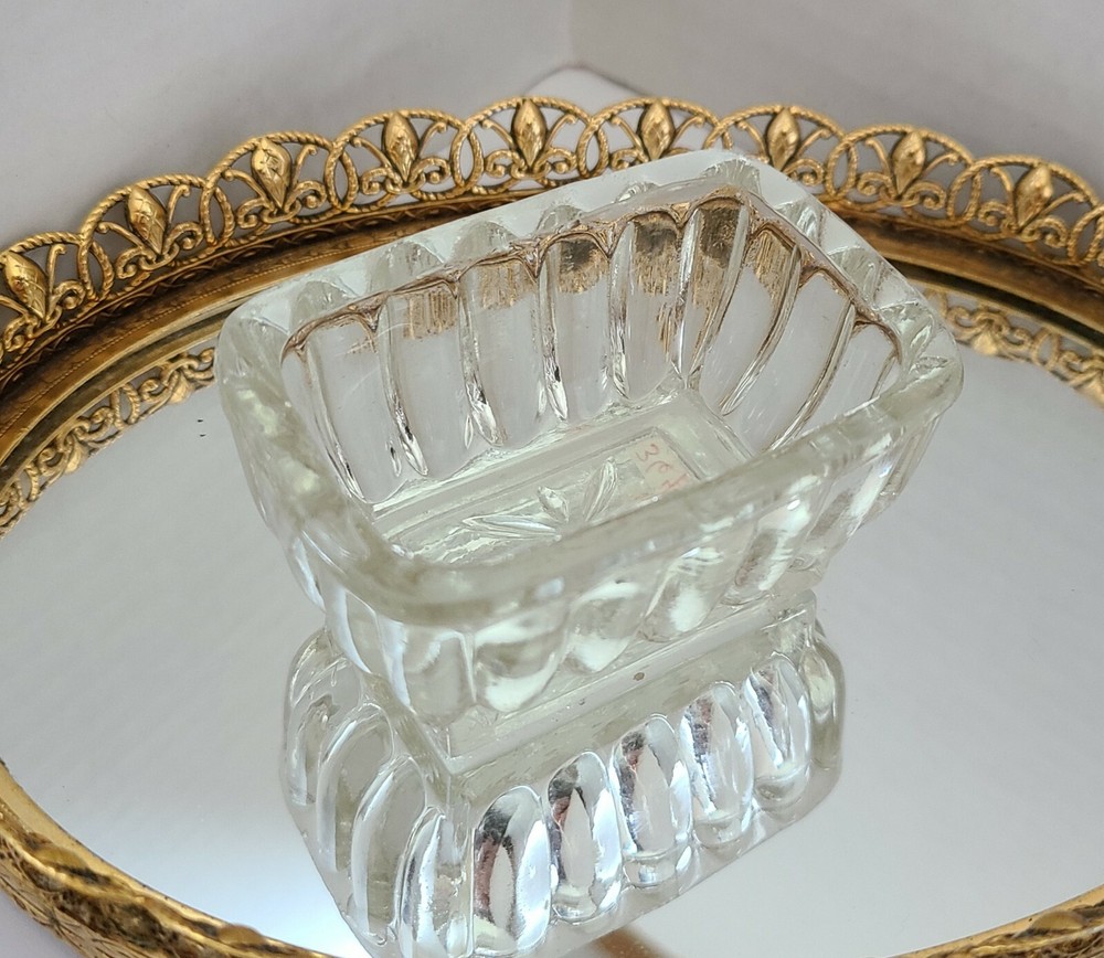 vtg CLEAR rectangular shape MASTER SALT CELLAR DIP OPEN MINT DISH  Free Ship US