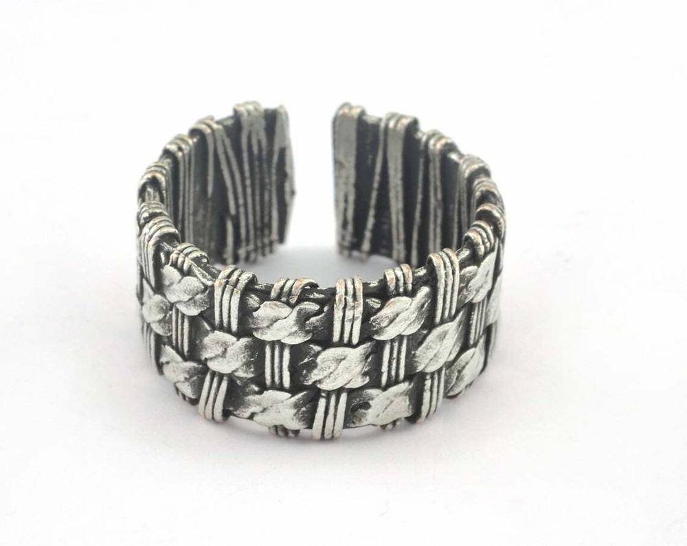 Weave Ring Adjustable Antique Silver Plated Brass 17mm 7US inner size 3186
