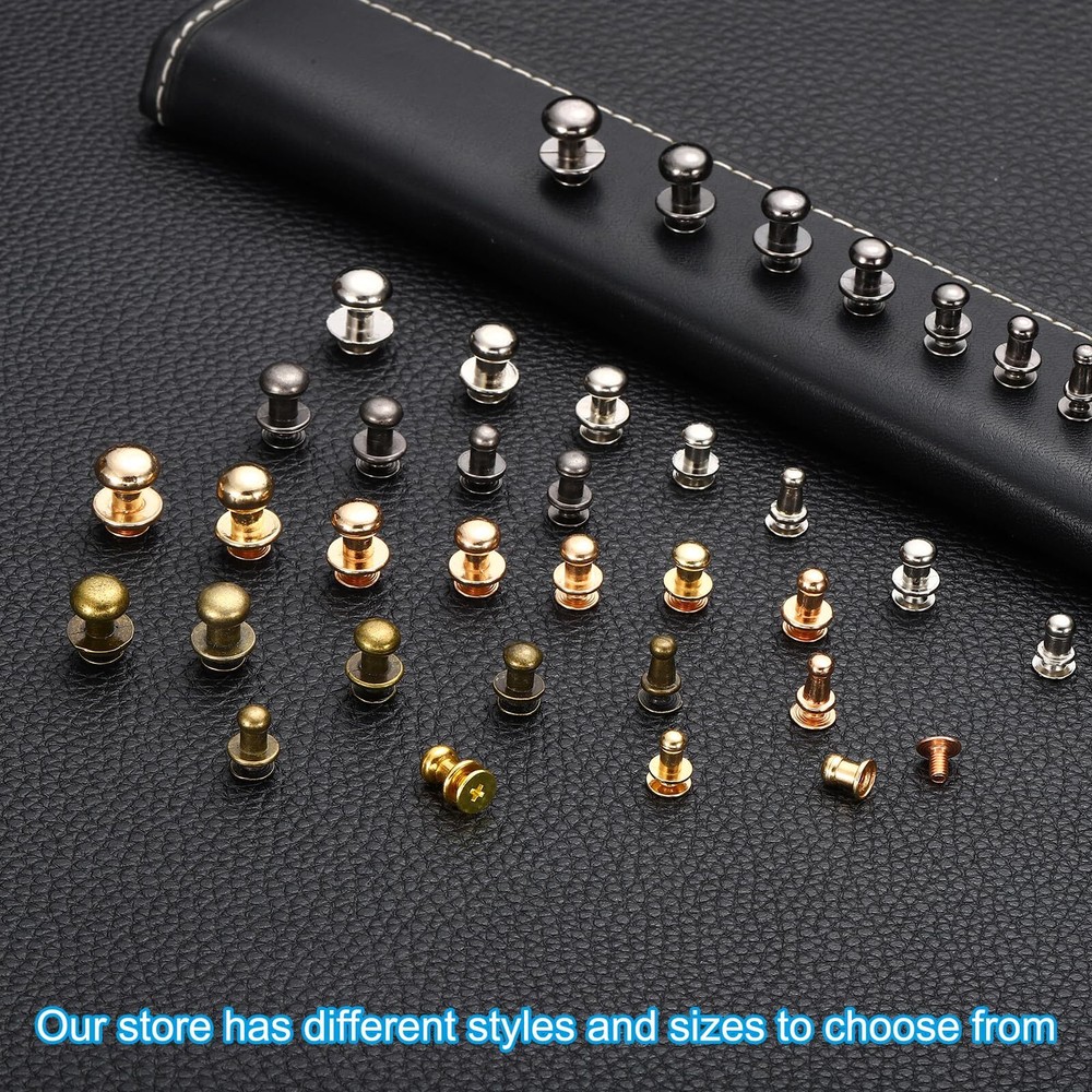 8mm Leather Rivets 30 Sets Round Button Head Studs Metal Screw Studs Posts Ch...