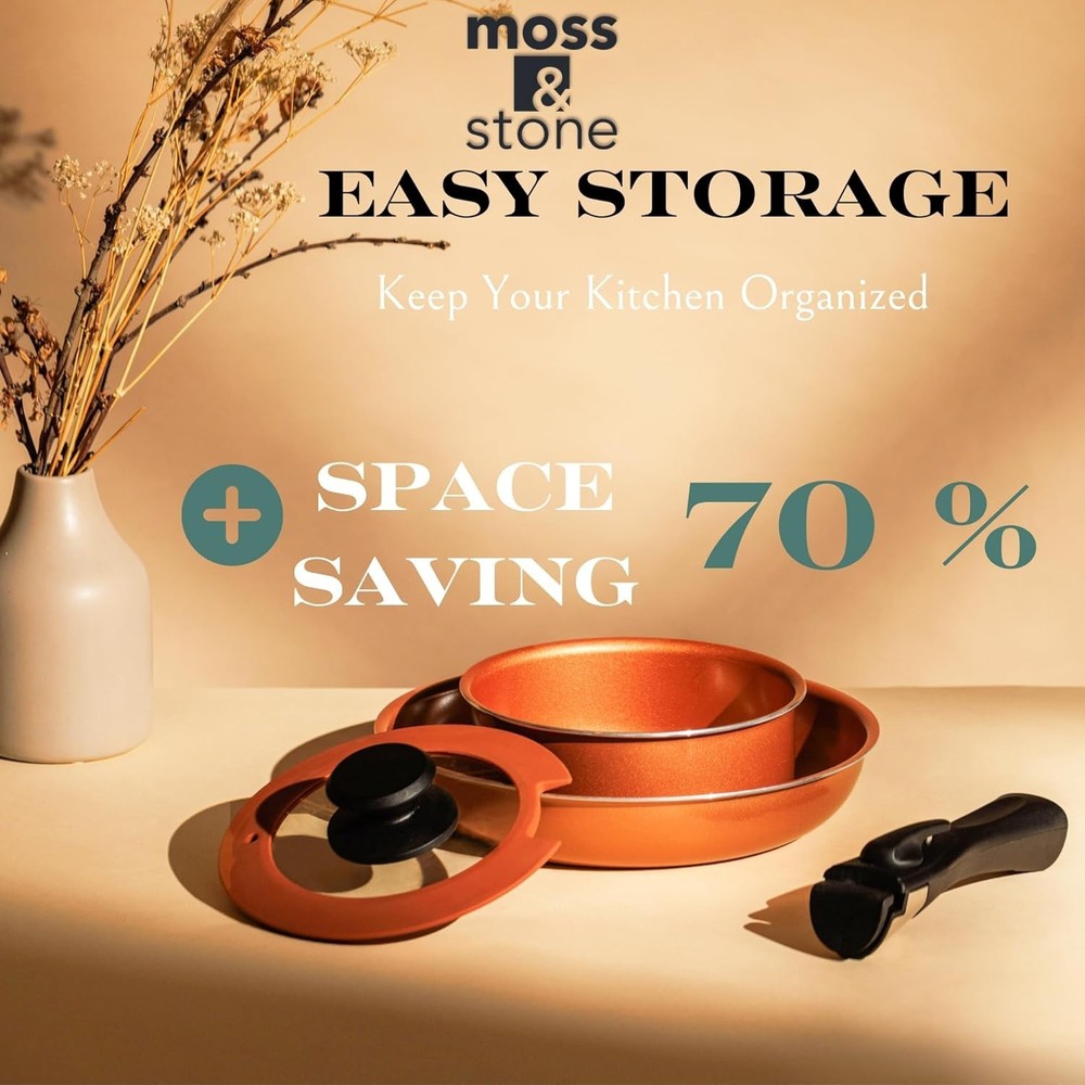Copper Pots And Pans Set Nonstick, Removable Handle Cookware, Stackable Pots ...