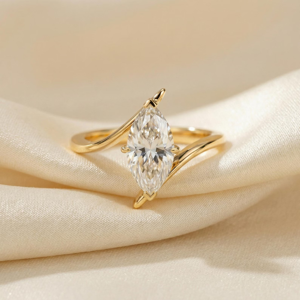 2CT Marquise Cut Simulated Diamond Wedding Ring Solid 925 Yellow Sterling Silver