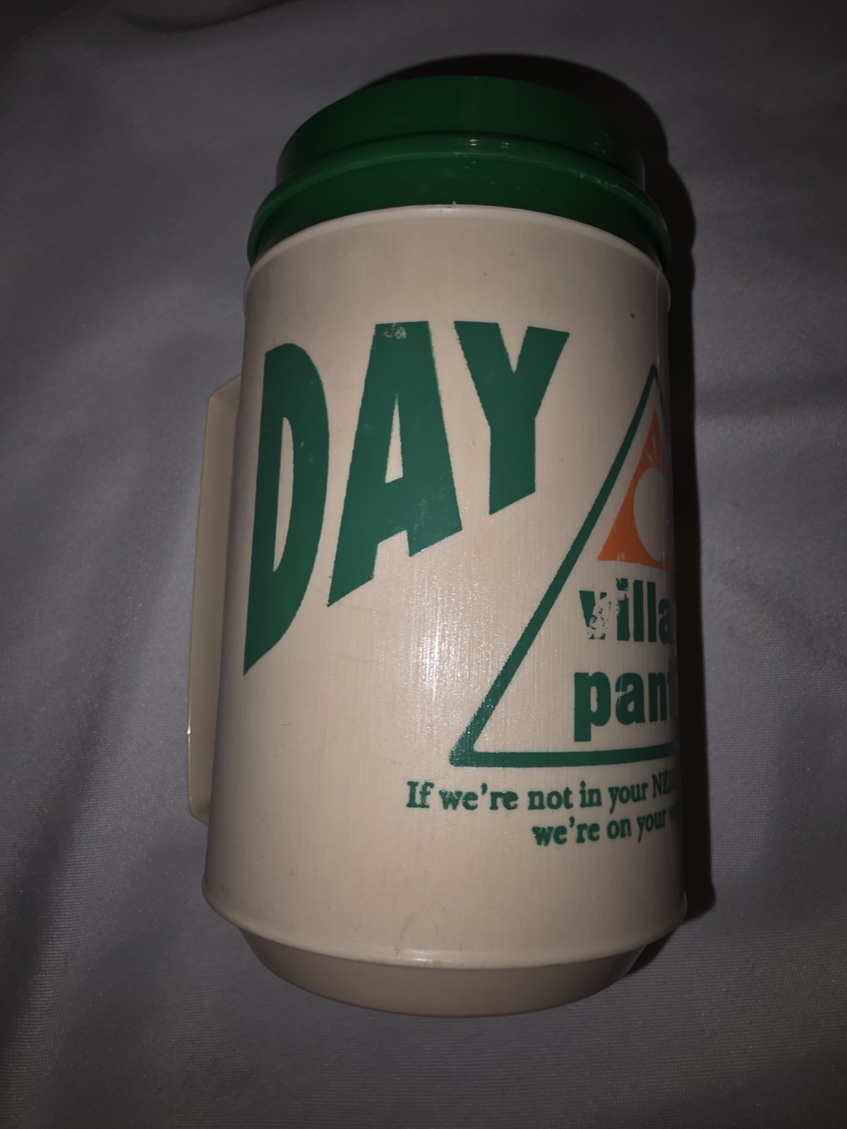 Old Rare Vintage Village Pantry Thermos Cup Mug Day Or Night Convenience Store