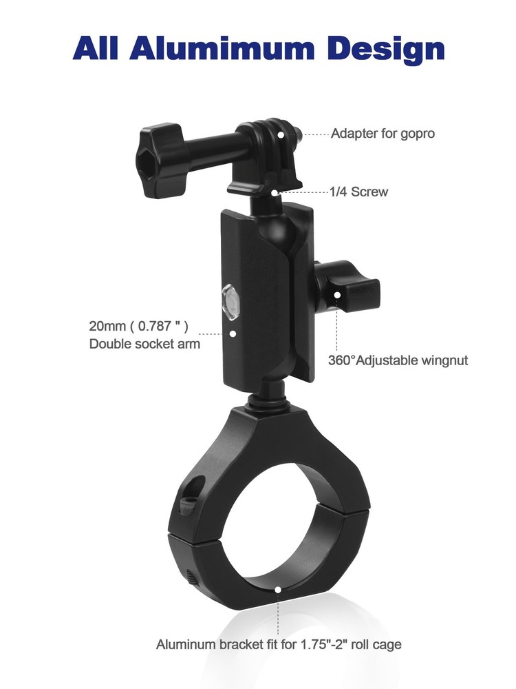 UTV Camera Mount for 1.75"-2" Roll Cage - 48.27 cubic inches, Black
