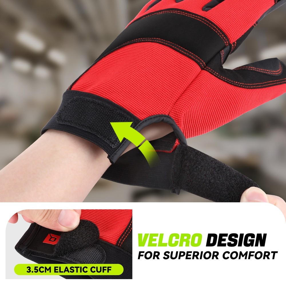 2 Pair Red/Black Breathable Multi-Purpose Utility Mechanic Protective Work Glove