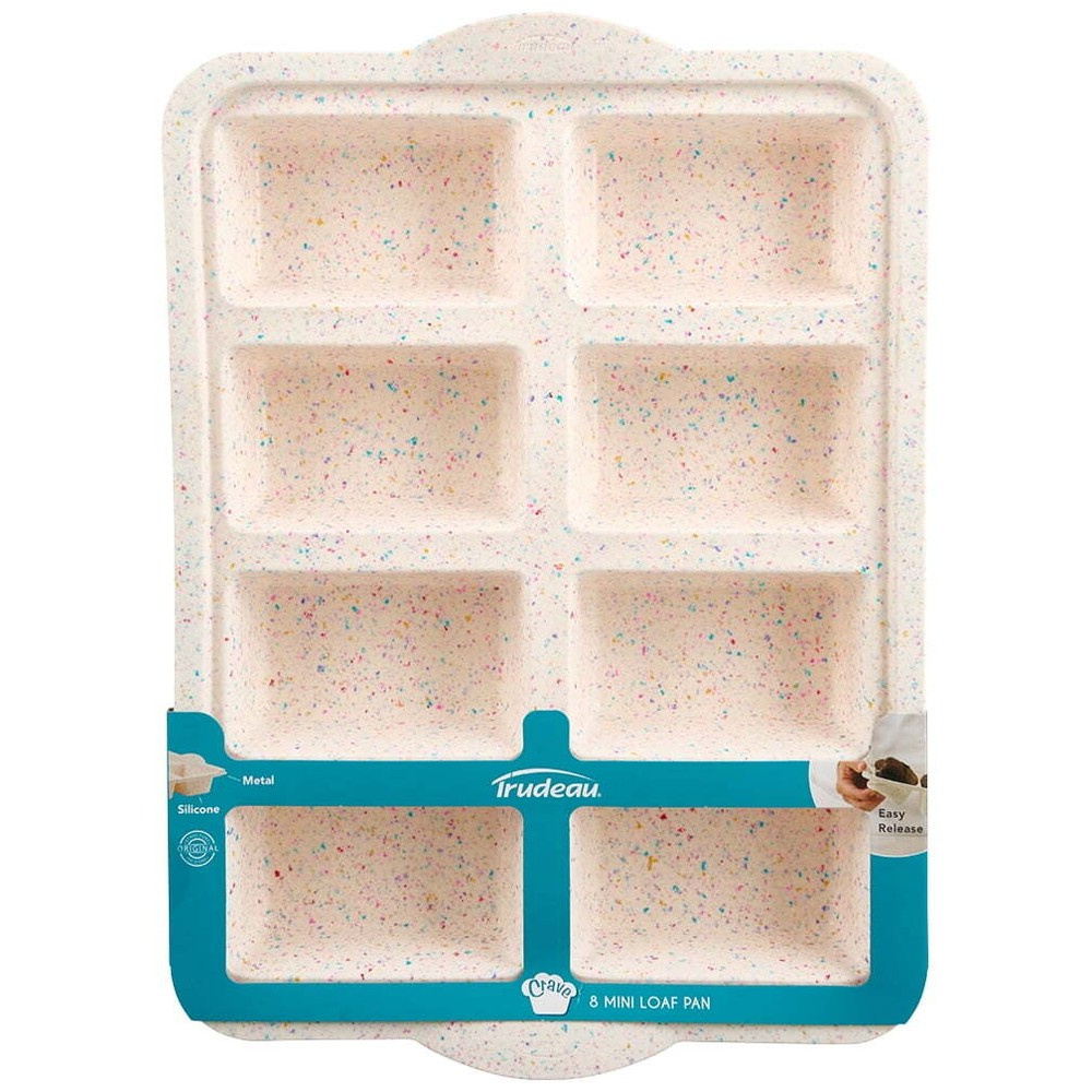 Trudeau Silicone 8 Count Mini Loaf Pan, Multicolor Confetti, Dishwasher Safe