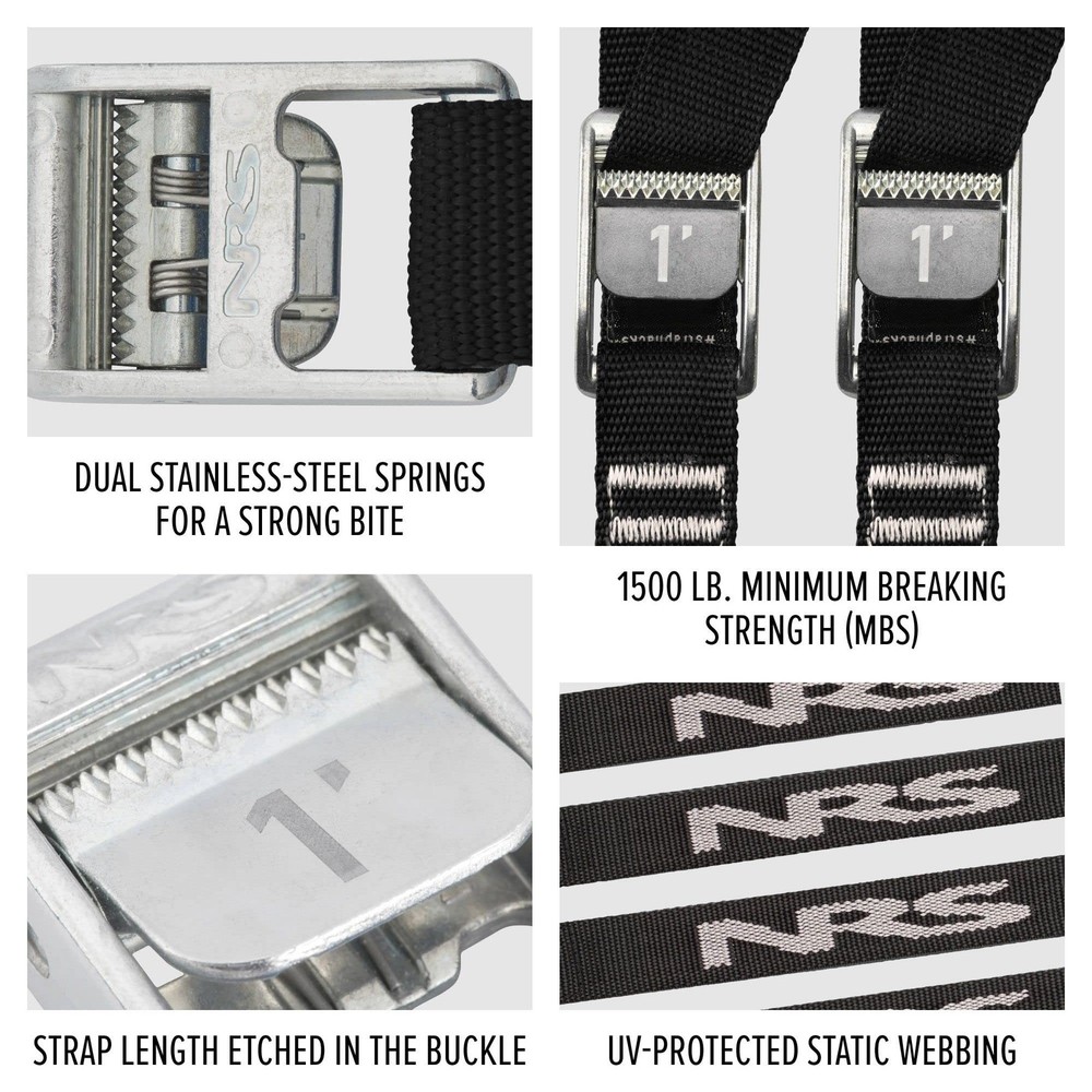 NRS 1" HD Tie-Down Straps Stealth Black 3'