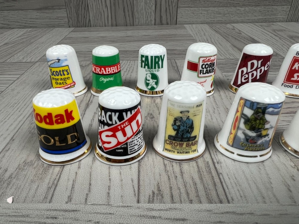 Collectable China Thimbles x 19 - Advertising - Dr Pepper - Kellogs