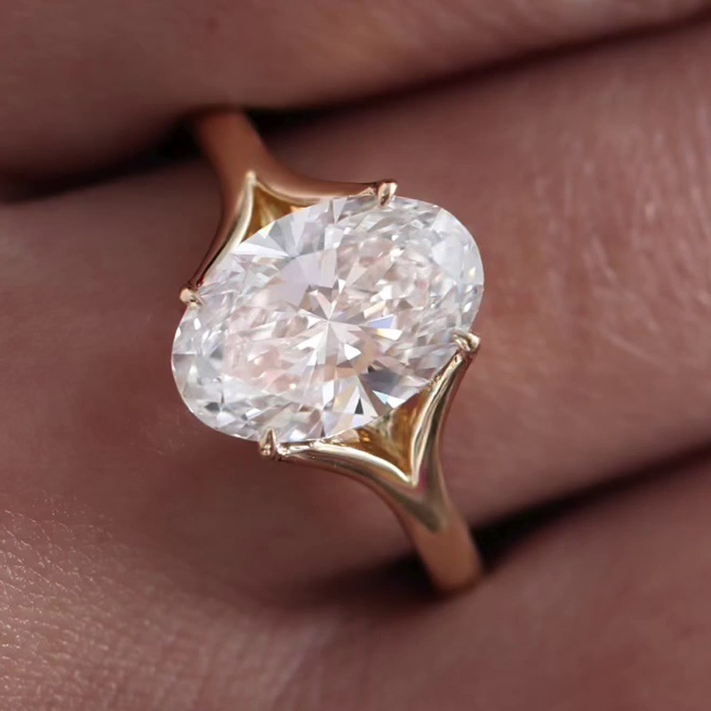 3.57 CTW Oval Cut Moissanite Hidden Halo Engagement Ring 14K Yellow Gold Plated