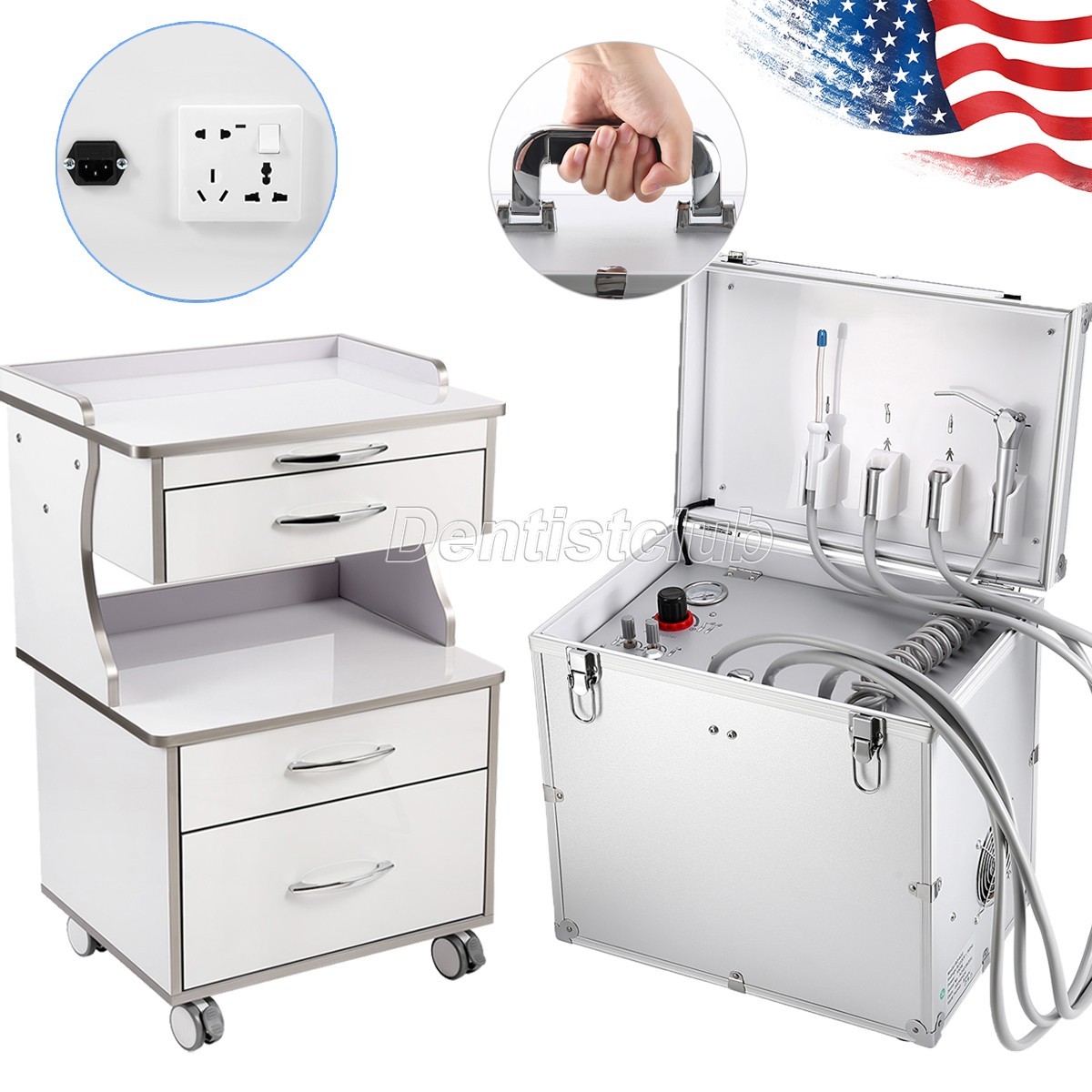Portable Dental Suction System Delivery Unit Air Compressor /Storage Cabinet