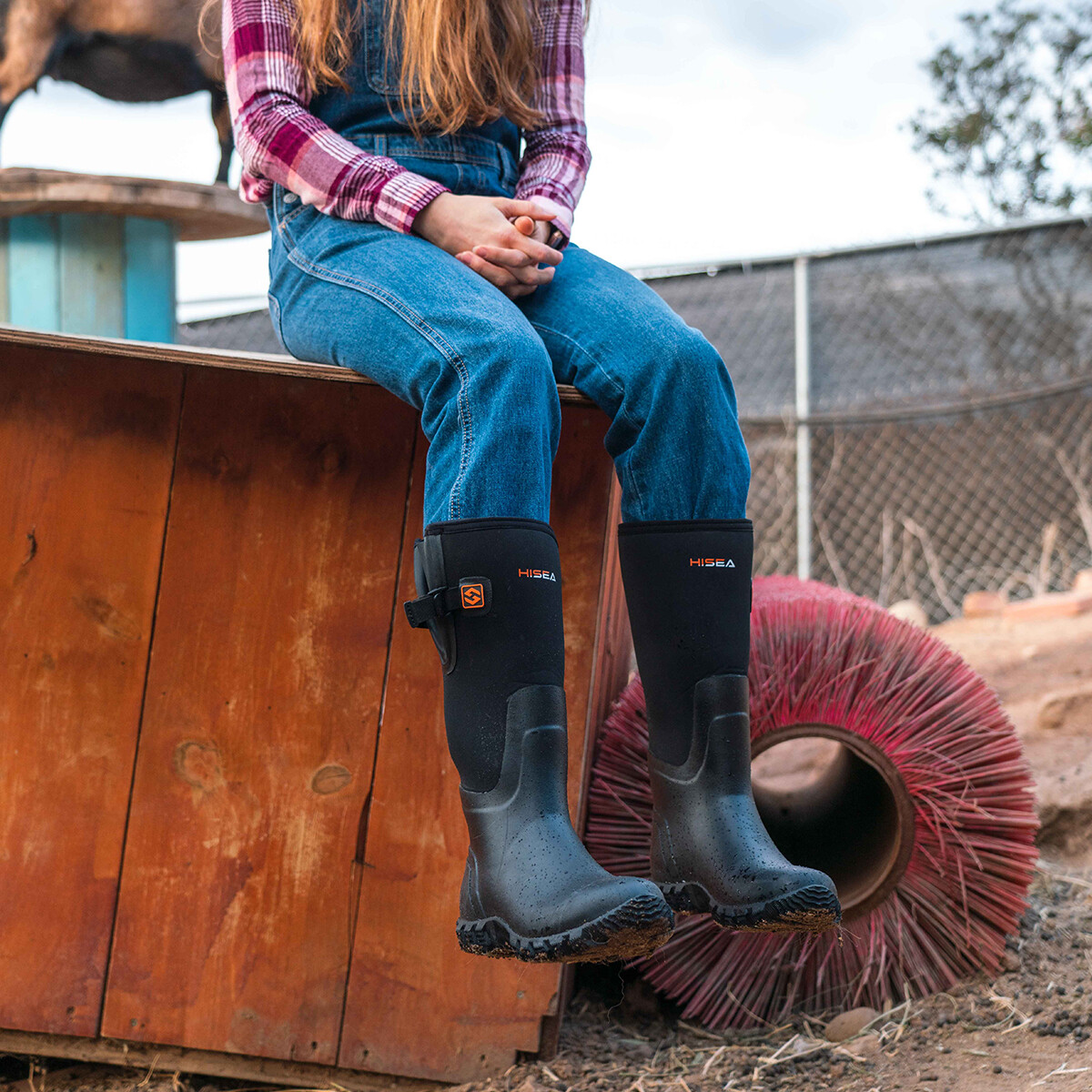 HISEA Women Rain Boots Side Buckles & Steel Shank Snow Hunting Chores Work Boots