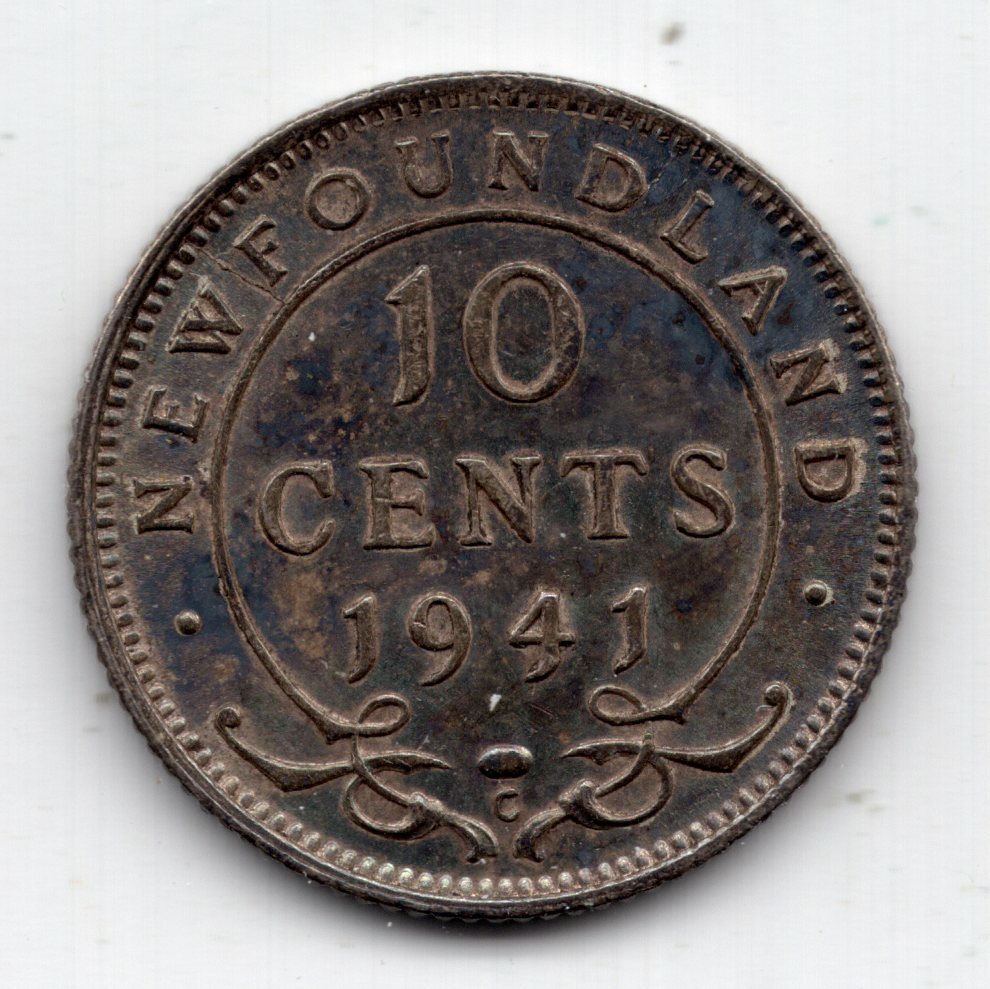 1941 C Newfoundland 10 Cents Silver Coin