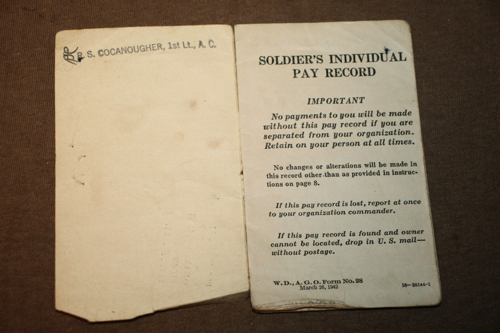 Original WW2 U.S. Army Air Forces Serviceman's (Pvt) Pay Record Booklet, 1943 d.