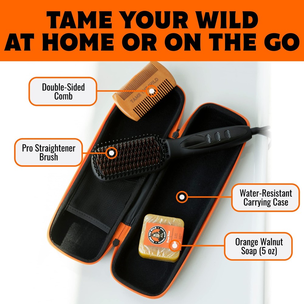 Beard Straightener for Men Kit - Includes Portable Heated Beard Brush, Beard ...