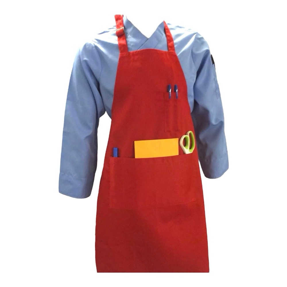 Red Utility Apron with Pockets – Kitchen, Workshop, Craft, BBQ – Adjustable Neck