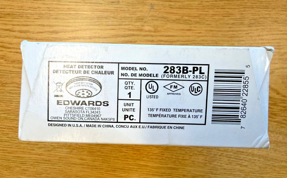 Edwards 283B-PL Heat Detector, 283B-PL,135degF, Fixed Temp.