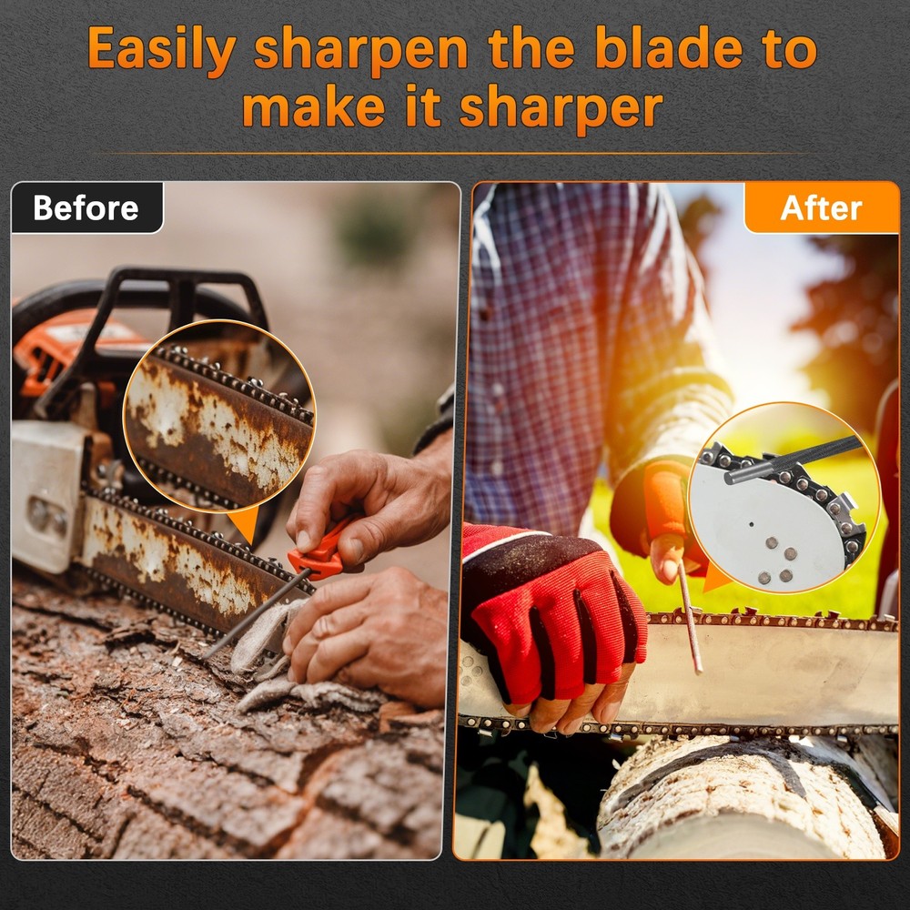 Chain Saw Sharpening File with Handle[3pcs][White,Orange- 1/5"]