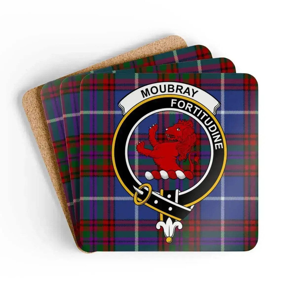 Moubray Clan Crest Scottish Tartan Coaster Set