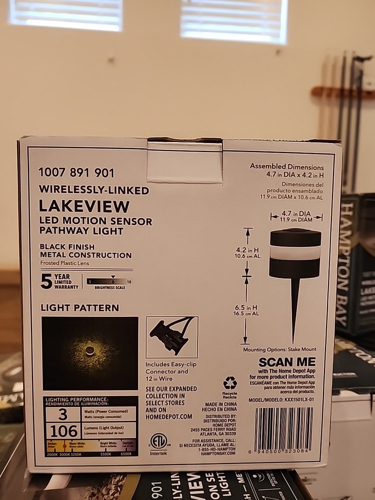 Hampton Bay Lakeview LED Motion Sensor Pathway Light Black Metal Wireless Linked