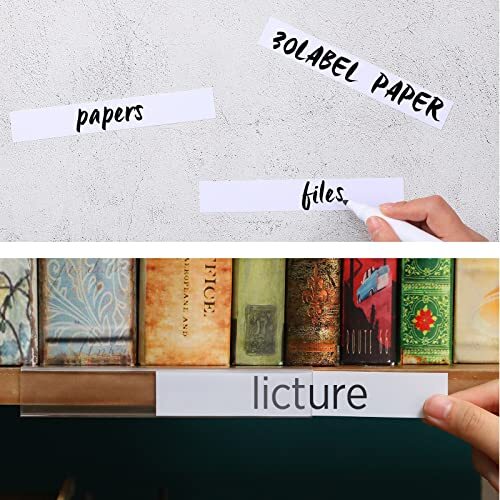 30 Pack Clear Plastic Shelf Label Holder with Insert Paper Labels for Wood Shelf