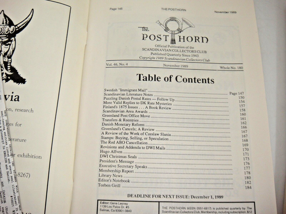 Posthorn Scandinavian Collectors Club Philatelic Journal 1989 Lot of 4 Scarce