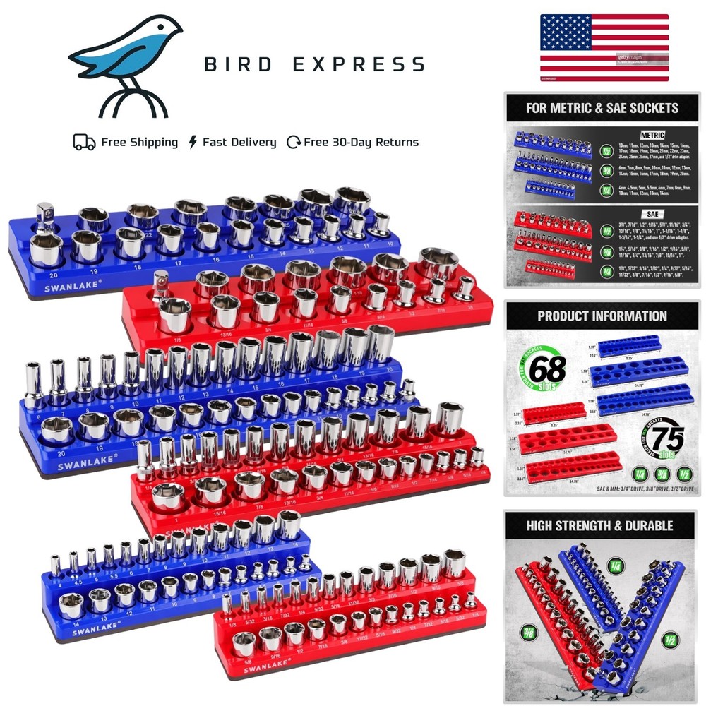 Magnetic Socket Organizer Set 6pcs, Holds 143 Sockets, Assorted Sizes, Heavy ...