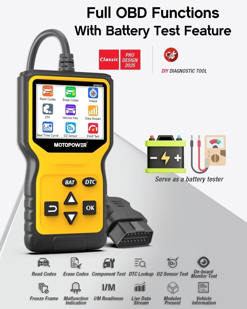 User-Friendly OBD Code Reader & Battery Tester - 1996+ Vehicle Compatibility