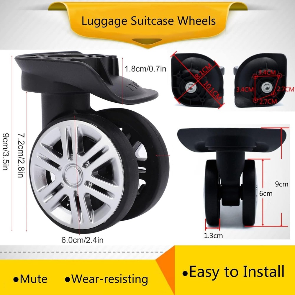 2-Pack Replacement Luggage Wheels for Trolley Case - Durable, Mute, Easy to Inst