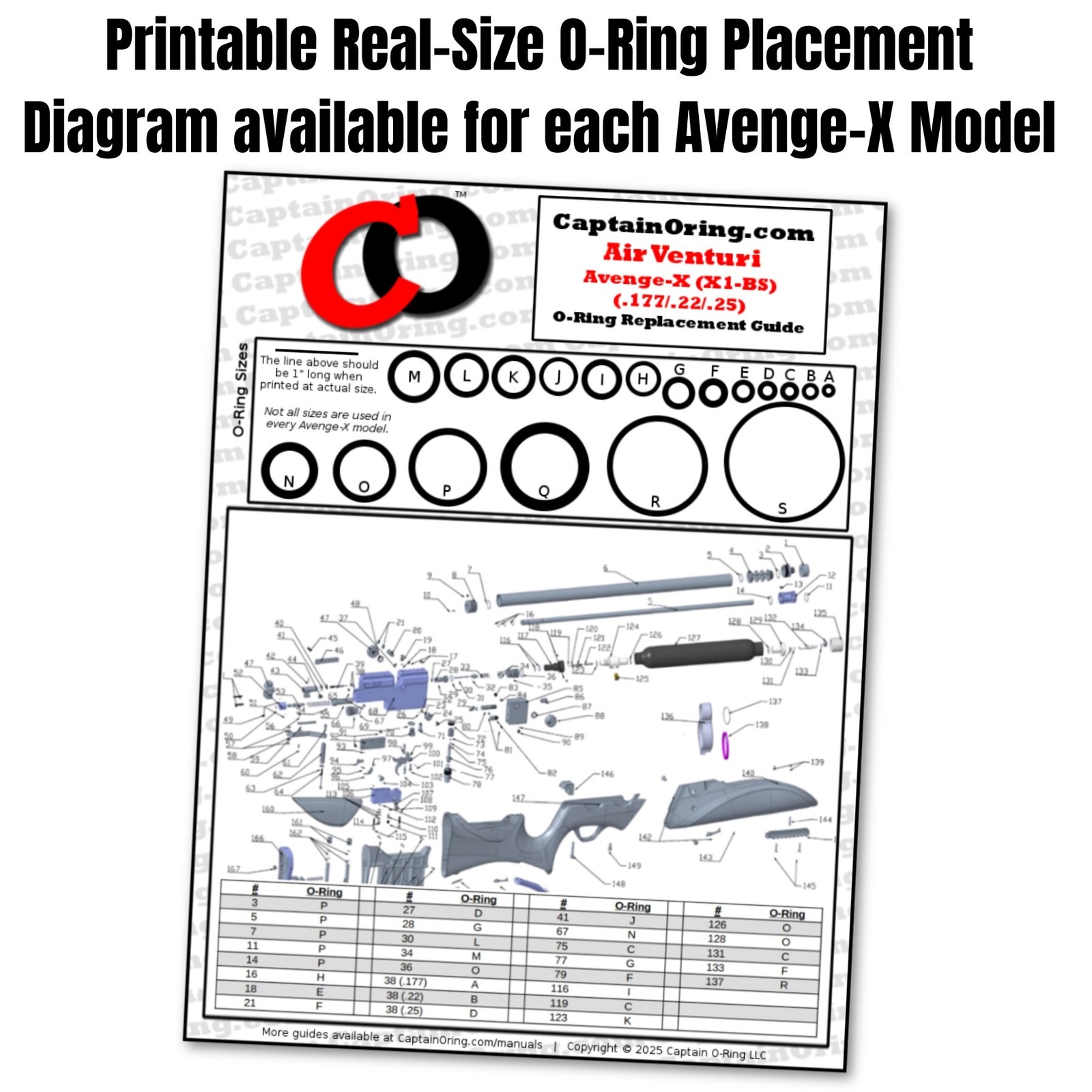 Captain O-Ring - Air Venturi Avenge-X (.177, .22, .25) O-Ring Rebuild Kit