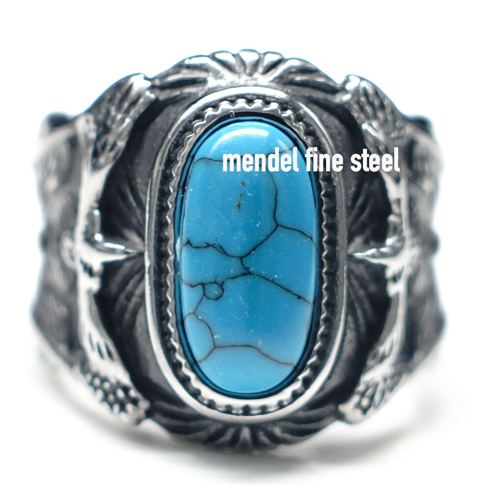 MENDEL Mens Large Biker Eagle Turquoise Stone Ring Men Stainless Steel Size 7-15