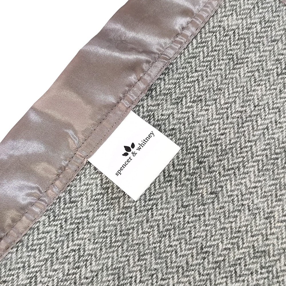 Spencer & Whitney Wool Herringbone Throw Blanket, Grey, Queen Size