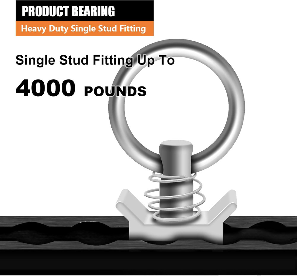 8Pack L Track Single Stud Fitting with Round O-Ring Silver, L Track Tie Down, L-