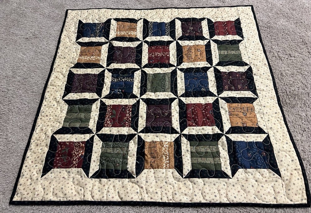 Handmade Quilted Table Topper ~ 23 3/4" square ~Multi colored spools