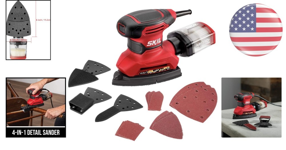 Versatile Corded Detail Sander with 12 Sanding Sheets & Replacement Attachments