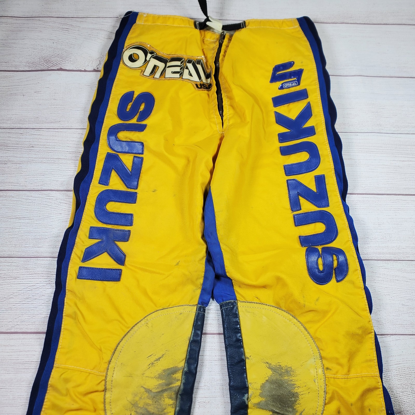 Vintage 70’s O'NEAL Racing Suzuki Dirt Bike Motorcross Pants 30 Yellow Blue USA