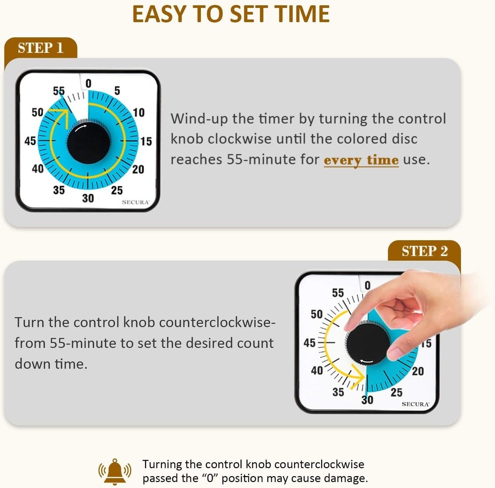 60-Minute Visual Countdown Timer, 7.5-Inch Oversize Classroom Visual Timer fo...