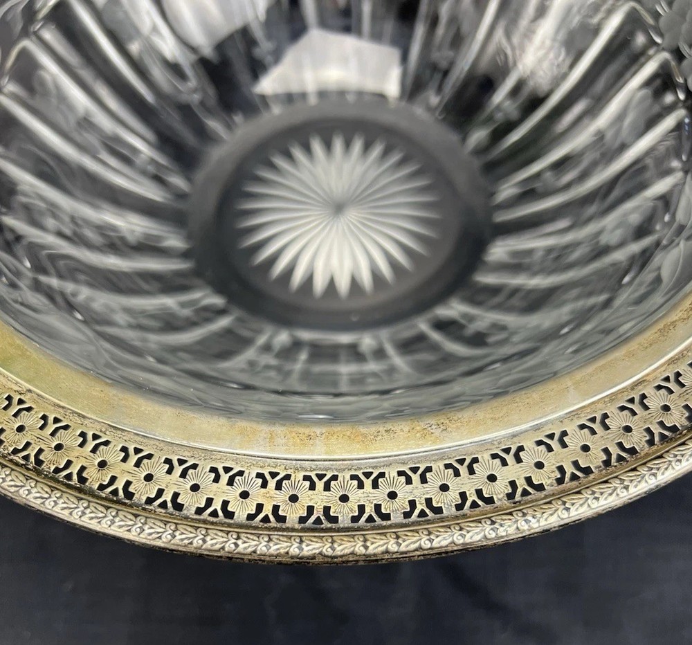 Etched Crystal And Sterling Silver Bowl