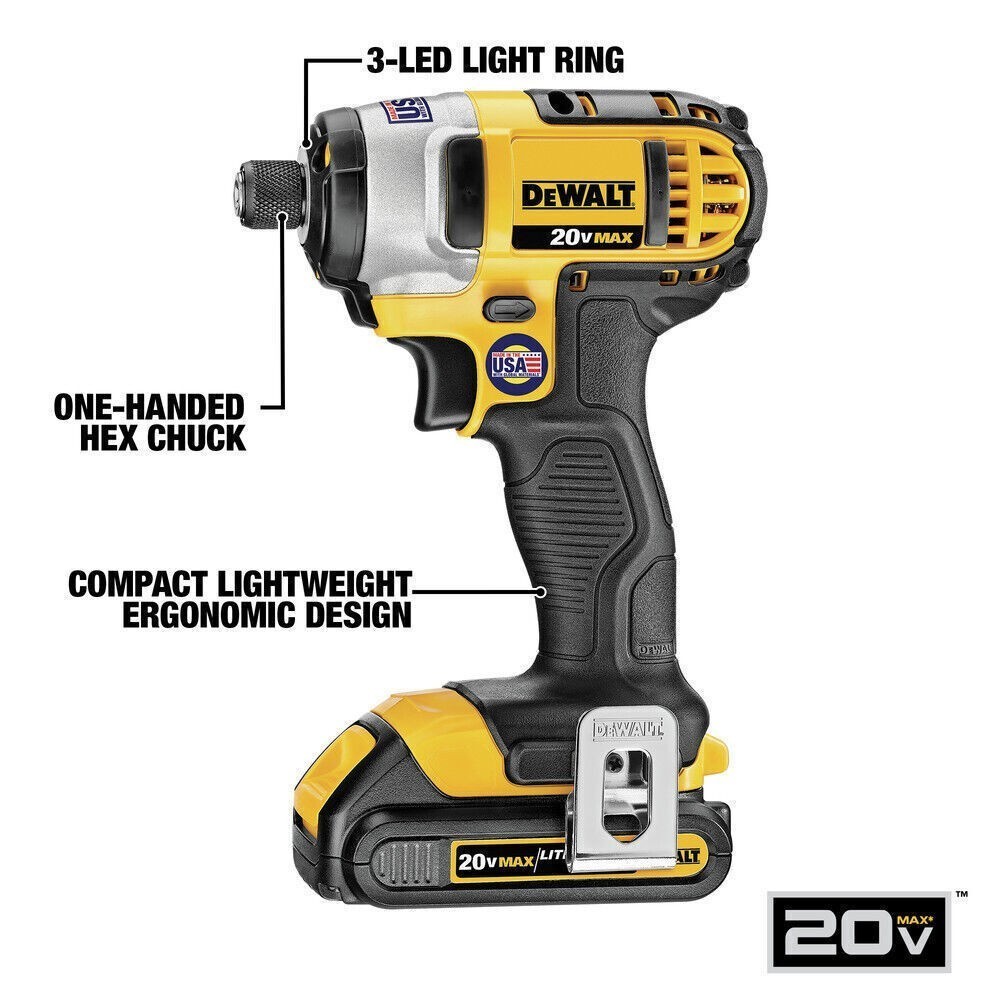 DEWALT 20V MAX Cordless Combo Kit – Compact Drill + Impact Driver, Storage Bag