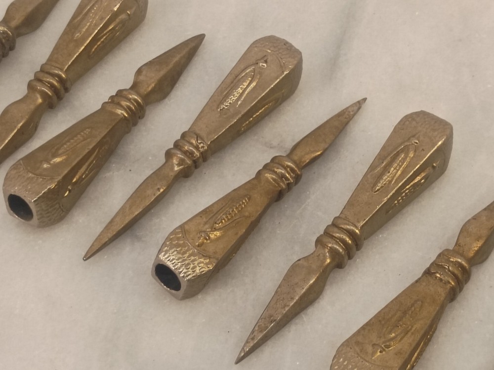 Vintage/Antique Silver Tone Cast Corn Picks 4 Sets (8 total)