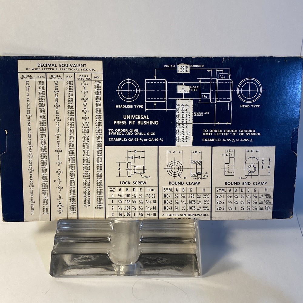 UNIVERSAL ENGINEERING BUSHING SELECTOR CHART 9 1/2" x 5 1/2"