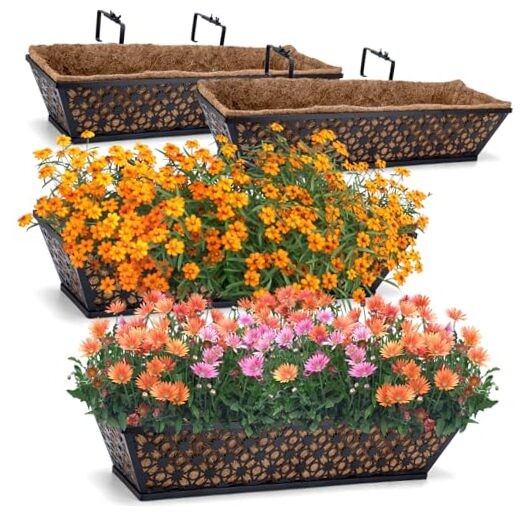 24 Inch Window Box Planters Outdoor,Deck Railing Planter Boxes with Coco