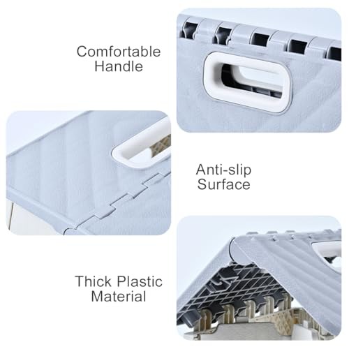 Folding Step Stool for Adults & Kids, Collapsible Plastic Stepping Stool, Grey