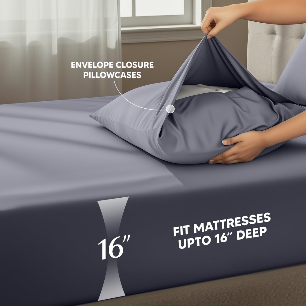 Utopia Bedding Queen Size Sheet Set – 4 Piece Bed Sheets, Soft Queen, Grey