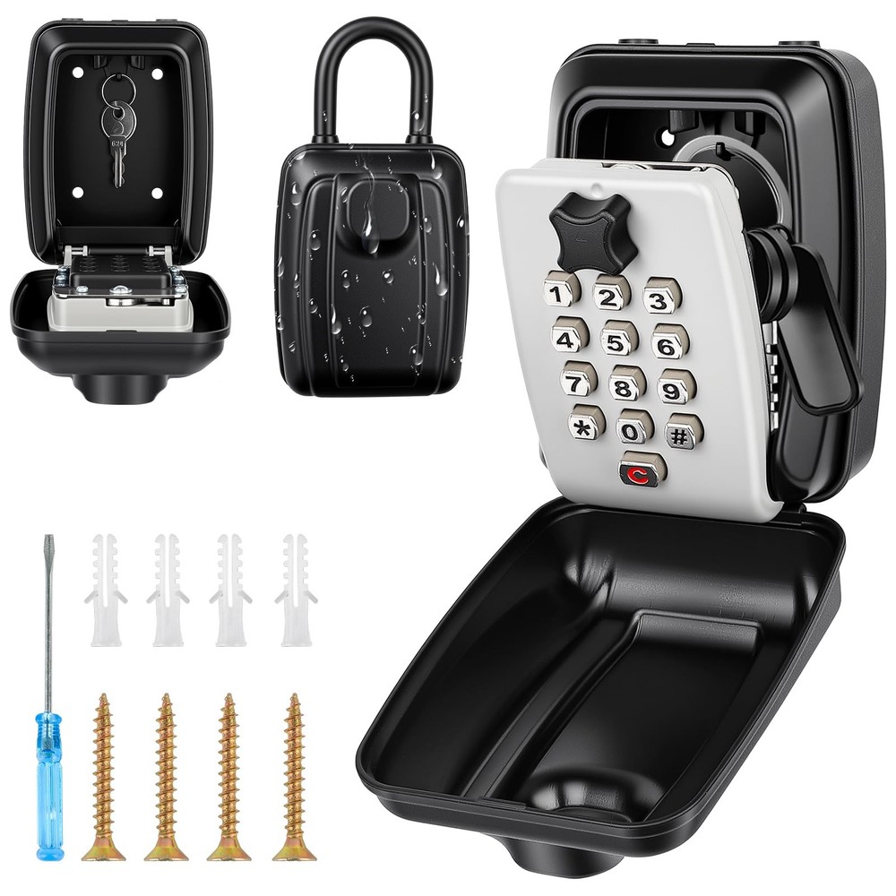Key Lock Box for Outside Waterproof Wall Mount with 12-Digit Resettable