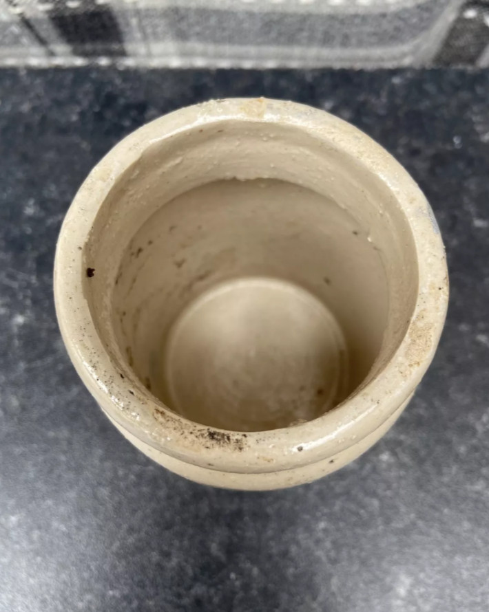3 Old Ironstone Pots, Stained And Crazed
